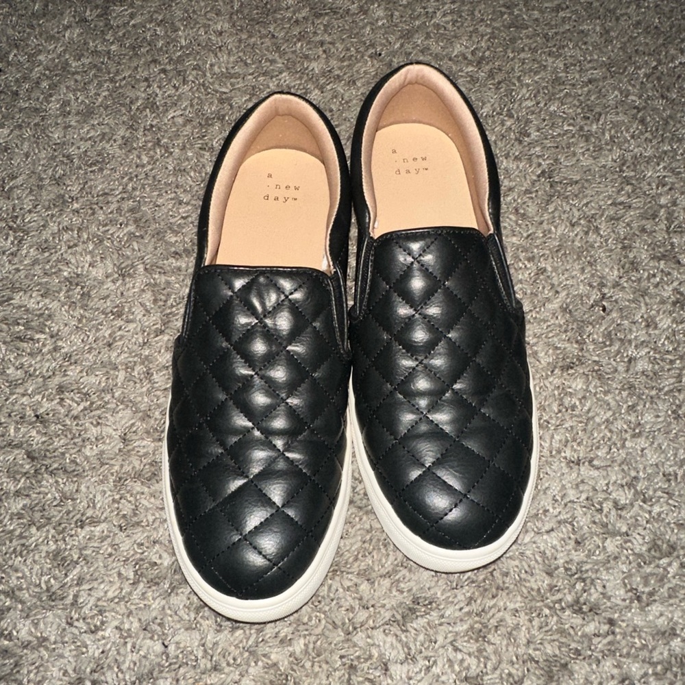 A New Day Black Quilted Slip-On Shoes